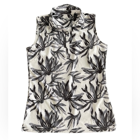 PUMA GOLF Black White Palm Sleeveless Polo Moisture Wicking UPF Resort Small - Picture 4 of 15